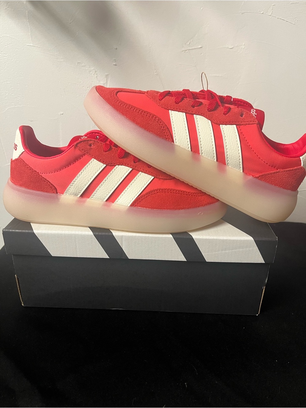 adidas Kids Red & White Three-Stripe Sneakers